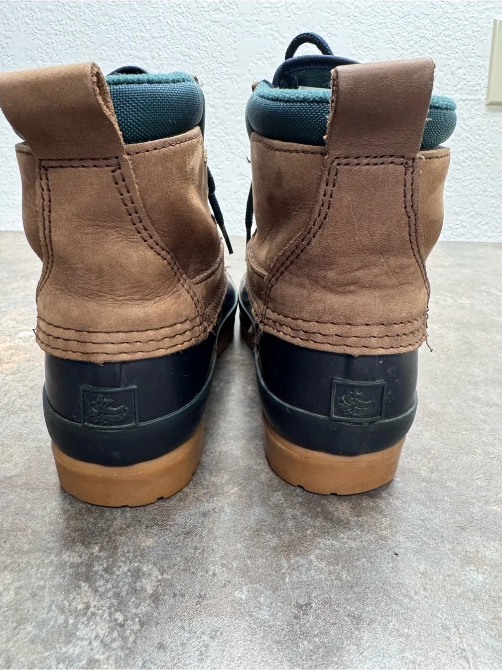 Waterproof Navy Blue and Brown Women's Duck Boots - Lace-Up Winter Rain Boots